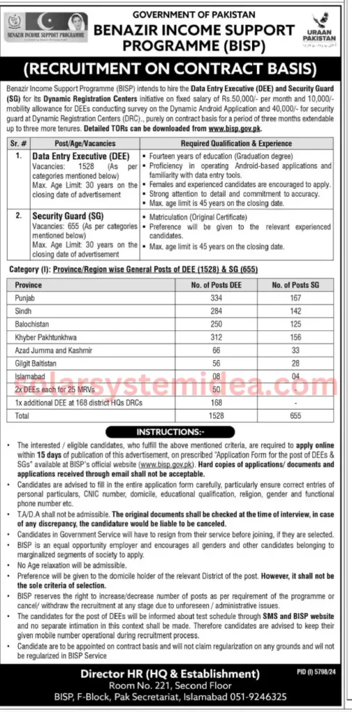 BISP Data Entry Executive Recruitment 2025 At www.bisp.gov.pk Careers